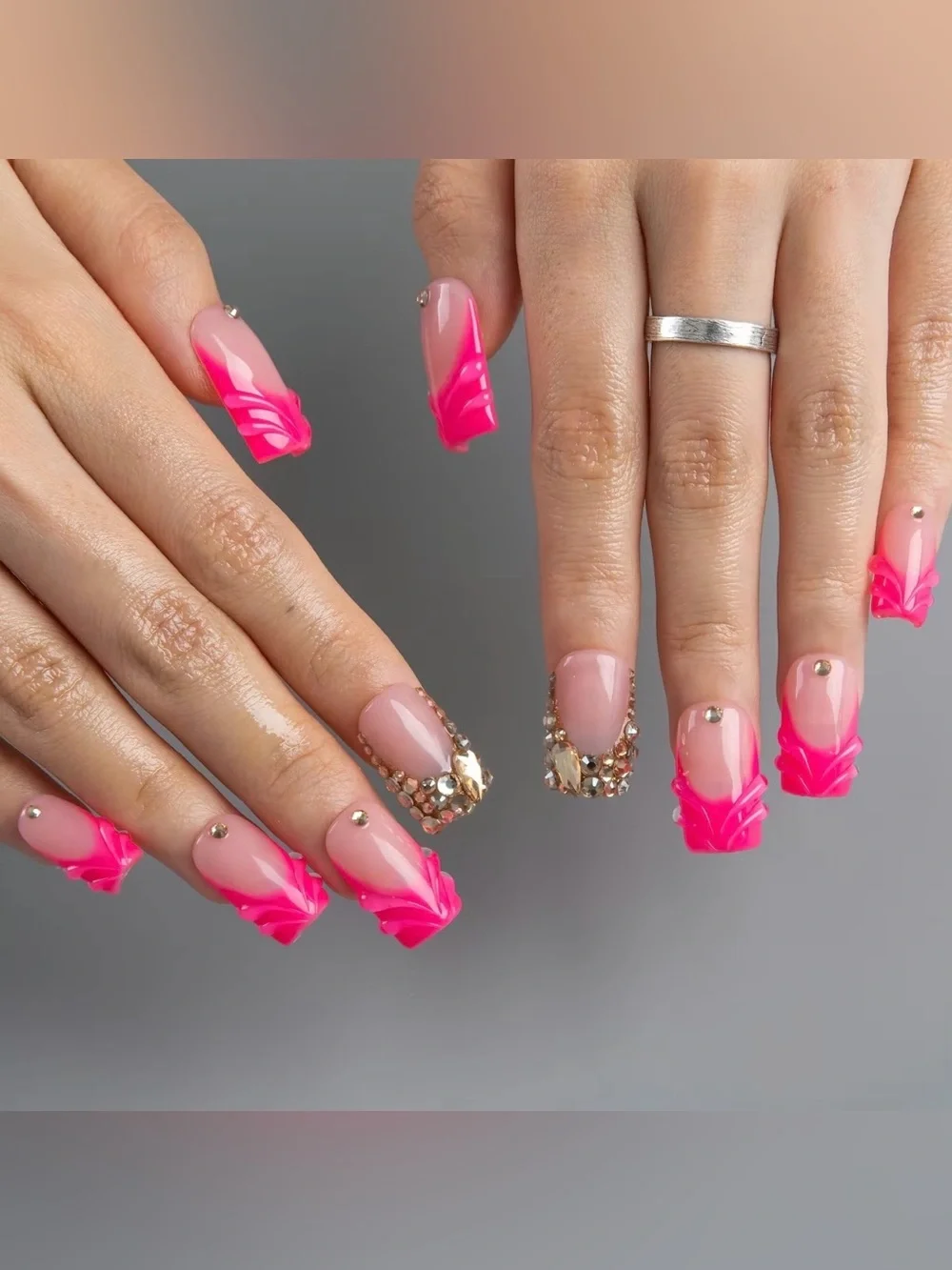 Pink French & Rhinestone Press-On Nail Set by Lovful